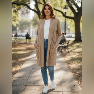 NWT Hanro Pure Comfort Long Cardigan in Tan  Size L